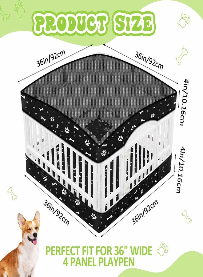 غطاء قفص لعب الكلاب SilTriangle (عبوة من قطعتين) مع سجادة سفلية، مناسب لقفص لعب الحيوانات الأليفة مقاس 36 بوصة بأربعة ألواح، غطاء قفص للكلاب، وسادة تمرين للجراء، قابل لإعادة الاستخدام والغسل، تصميم بحلقة وشريط لاصق، قفص اللعب غير متضمن (أسود) - Image 2